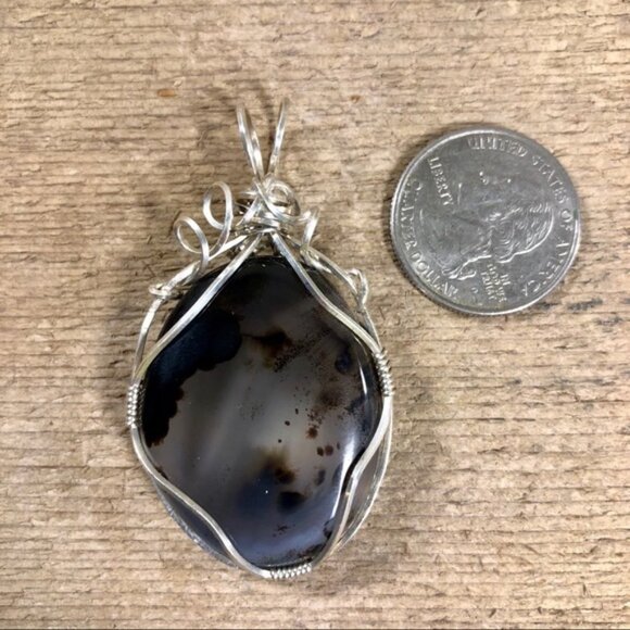 Spotted Agate Silver Wire Wrapped Necklace Pendant - Picture 2 of 4